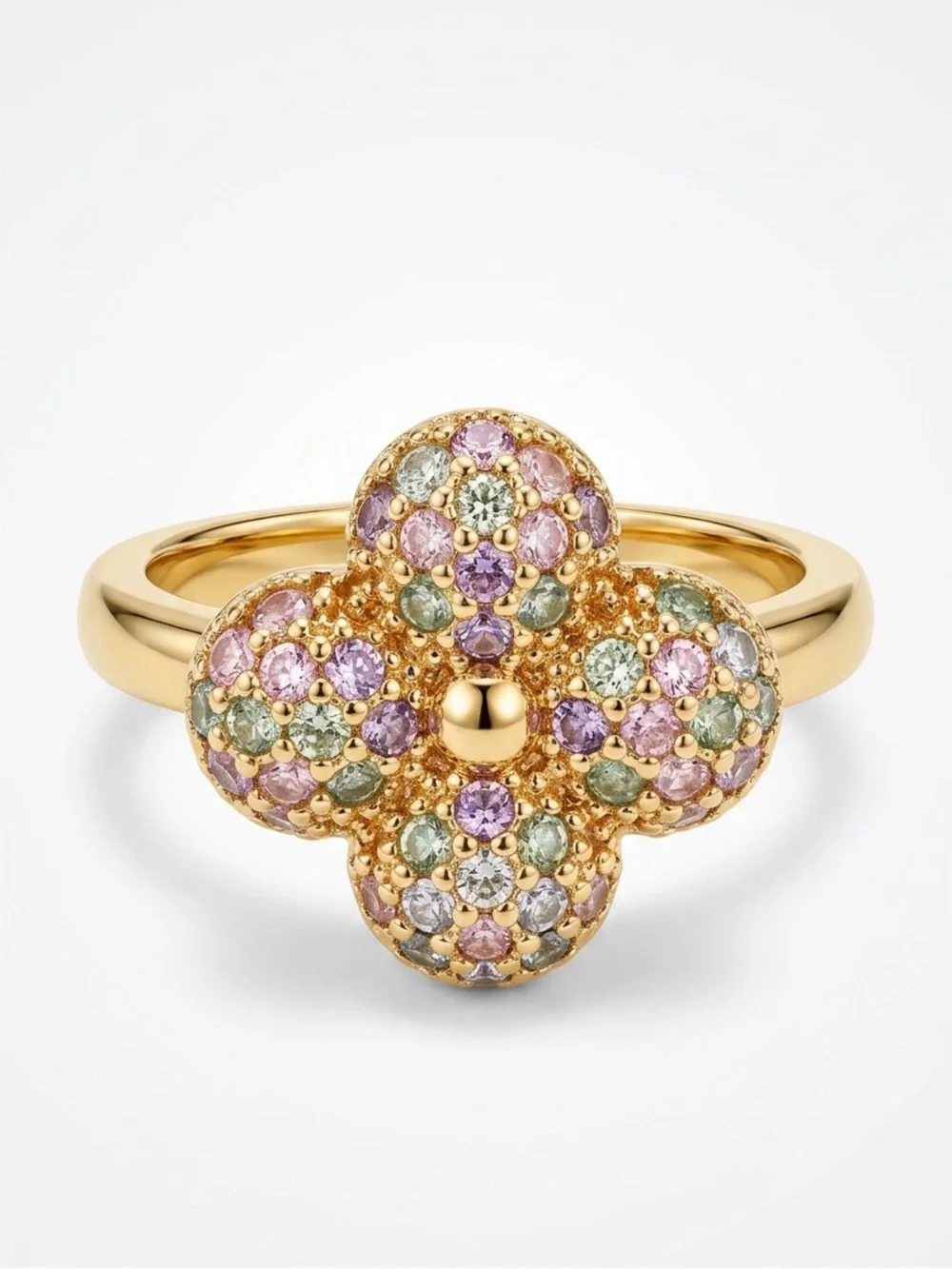 Louis Vuitton ‘23 Louisa Floral Ring, gold plated, pink &clear crystals,6, EUC